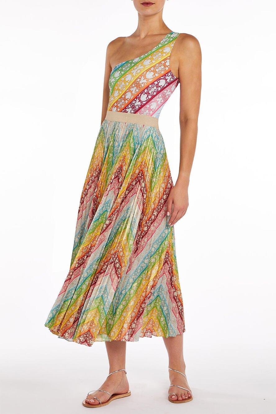 Mary Katrantzou Womens Uni Pleated Midi Skirt in Multi Chevron 2